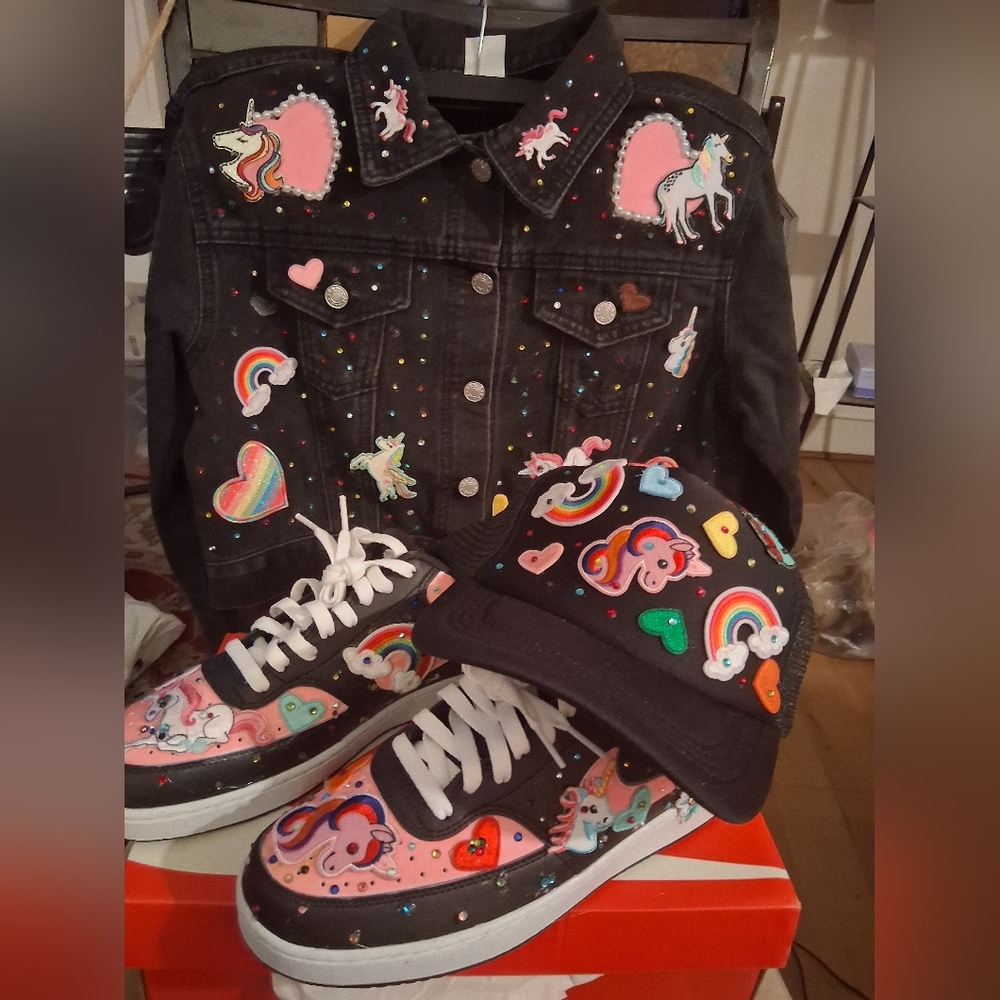 Kids Unicorn Embellished Black Jacket